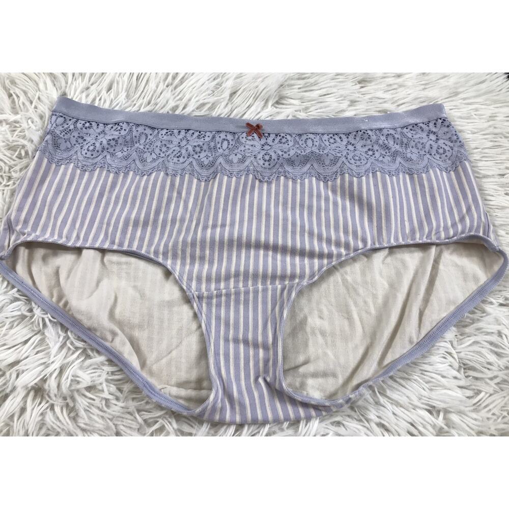 Lane Bryant Cacique Cotton LACE hipster Panty Plus Size 22/24 Navy Blue Stripe